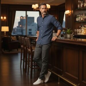 Hartford Alternative Classics Mens Navy Blue Cotton Textured Button Down Shirt M